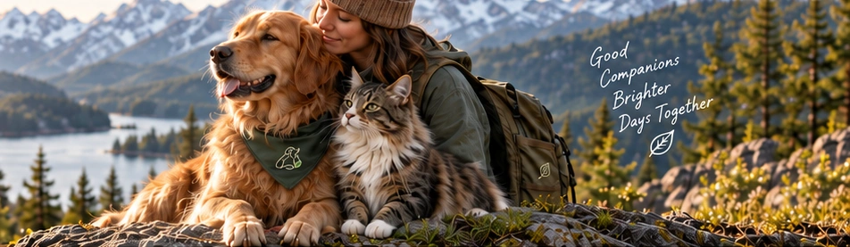 Pets enjoying the mountain landscape together