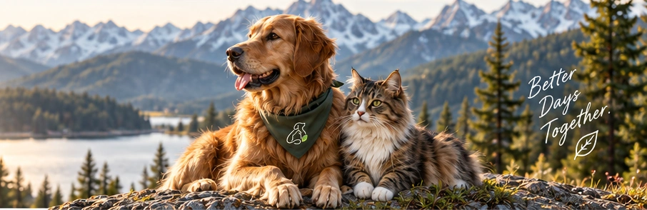 Pets enjoying the mountain landscape together